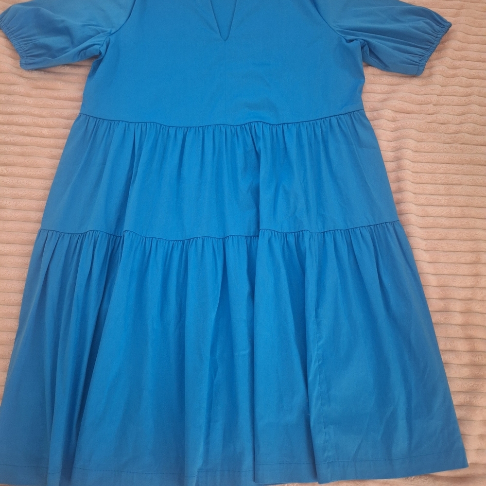 Chico's Elegant Blue Women Dress, Short sleeves with pockets . Size 8 - Picture 6 of 7